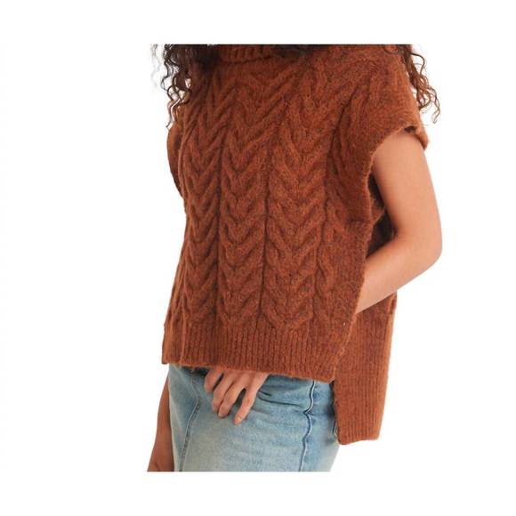 NEW 525 AMERICA blake high-low cable knit vest in burnt ginger - Picture 2 of 4